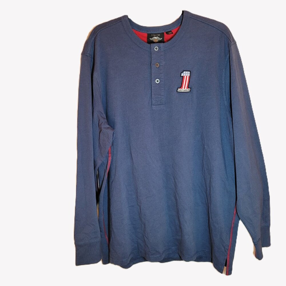 Harley-Davidson Men's Freedom Long Sleeve Blue Henley Size 2XL